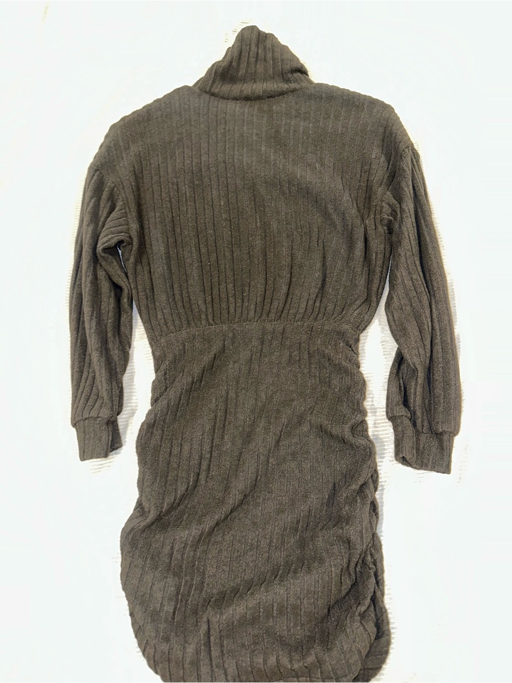 Ribbed Turtleneck Knit Dress in Olive-Green